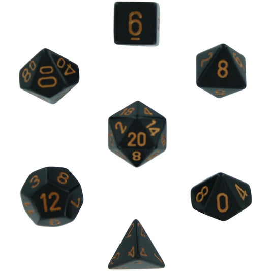 Chessex: 7 Piece Dice Set Opaque Black with Gold