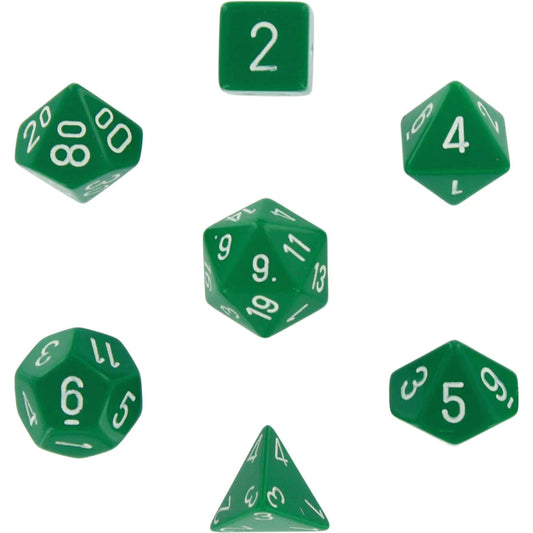 Chessex: 7 Piece Dice Set Opaque Green with White