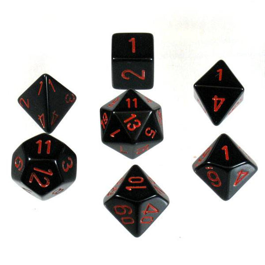 Chessex: 7 Piece Dice Set Opaque Black with Red